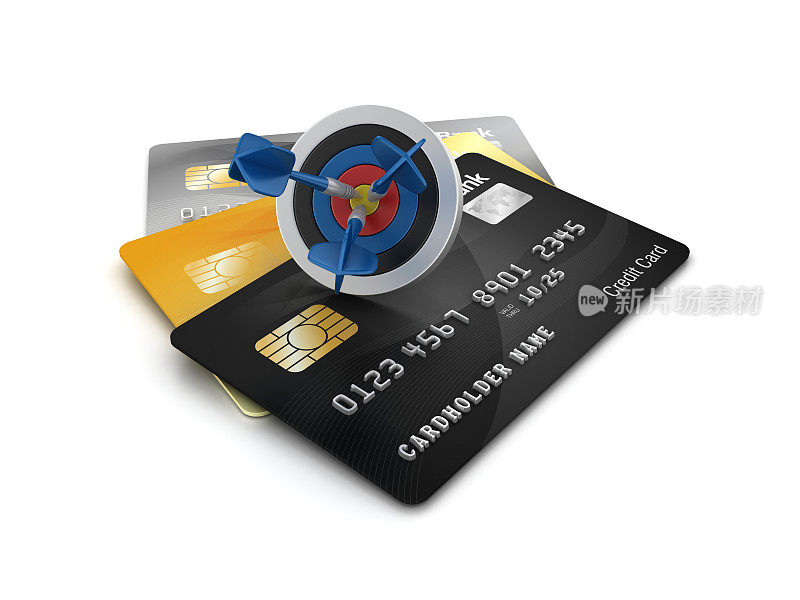 Credit Cards with Target and Darts - 3D Rendering